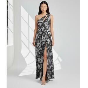 Betsy & Adam Women's Metallic-Floral One-Shoulder High Slit Gown Size 4 NWT